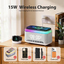 15W Fast Wireless Charging Alarm Clock with Bluetooth Speaker, White Noise Mochine & RGB Night Light, 6-in-1 Digital Bedside Alarm Clock Radio for Bedroom, Grey-4