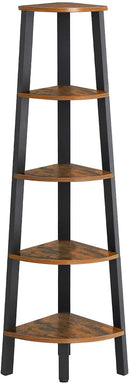 Rustic Brown Metal Frame 5 Tier Corner Shelf-1