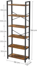 6-Tier Storage Rack with Industrial Style Steel Frame  Rustic Brown and Black, 186 cm High-3