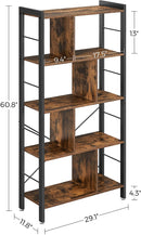4-Tier Industrial Bookshelf Stable Iron Frame, Rustic Brown-6