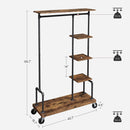 Clothing Garment Rack on Wheels with 5-Tier, Industrial Pipe Style, Rustic Brown-3