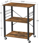Kitchen Baker's Rack,  3-Tier Serving Cart with Metal Frame and 6 Hooks, Rustic Brown-2
