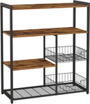 Baker's Rack with 2 Metal Mesh Baskets, Shelves and Hooks, 80 x 35 x 95 cm, Industrial Style, Rustic Brown-1