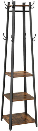 Coat Rack with 3 Shelves with Hooks Rustic Brown and Black-1