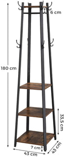 Coat Rack with 3 Shelves with Hooks Rustic Brown and Black-5