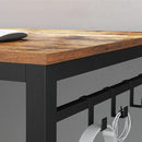 Home Office Desk with 8 Hooks 140 x 60 x 75 cm Rustic Brown and Black-9