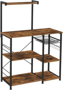 Kithcen Baker's Rack with Shelves Microwave Stand with Wire Basket and 6 S-Hooks Rustic Brown-1