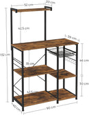 Kithcen Baker's Rack with Shelves Microwave Stand with Wire Basket and 6 S-Hooks Rustic Brown-2