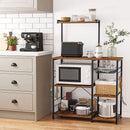 Kithcen Baker's Rack with Shelves Microwave Stand with Wire Basket and 6 S-Hooks Rustic Brown-5