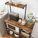 Kithcen Baker's Rack with Shelves Microwave Stand with Wire Basket and 6 S-Hooks Rustic Brown-6