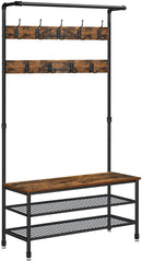 Coat Rack Stand with 9 Hooks and Shoe Rack with Industrial Style Sturdy Steel Frame-1