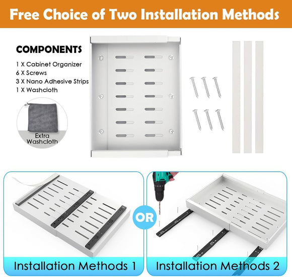 CARLA HOME Pack Pull Out Cabinet Organizer Expandable for Cabinets with Adjustable Slide Out Shelves and Easy Installation (White)
