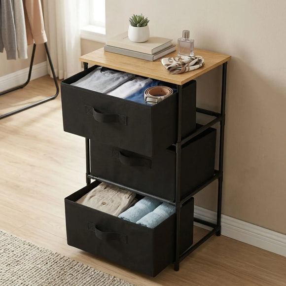 CARLA HOME 3 Drawer Fabric Storage Dresser - Steel Frame - Black - Storage Rack - Rustic
