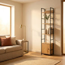 CARLA HOME 5 Tier Bookshelf with Cabinet - Brown - Storage Cabinet - Rustic - Steel-2