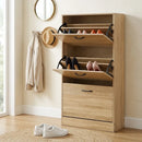 CARLA HOME 3 Flip Drawer Shoe Cabinet - Hidden Storage - Modern - Shoe Storage Cabinet - Oak-2
