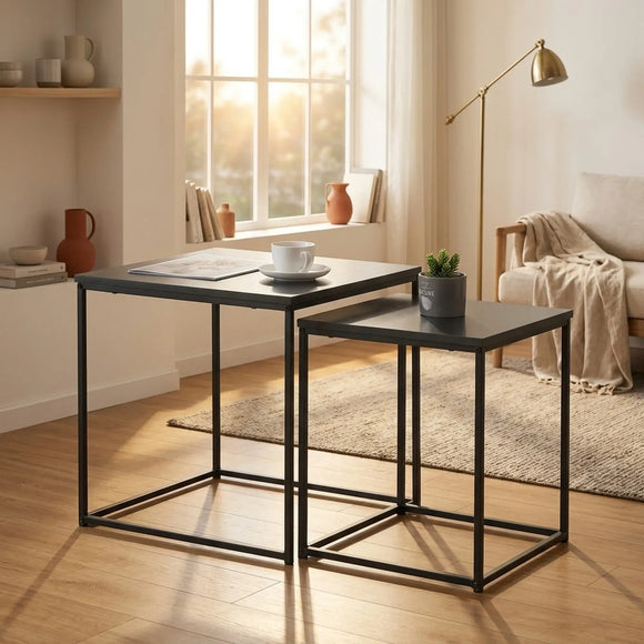CARLA HOME Nesting Side Table Set of 2 - Black Steel Frame - Classic - Tables Living Room