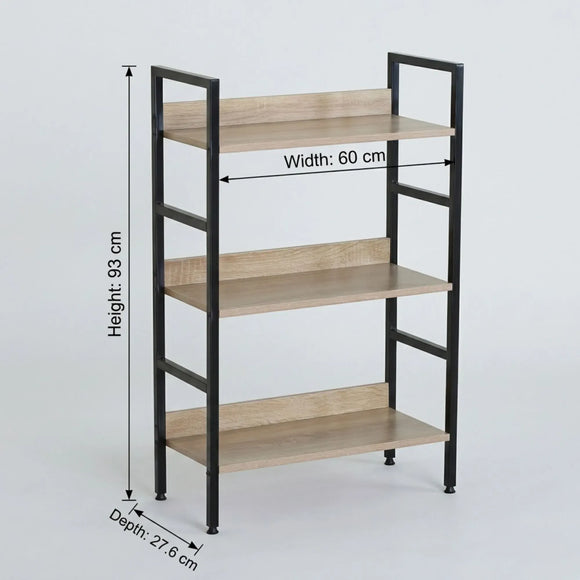 CARLA HOME 3 Tier Bookshelf - Wood Metal Display Shelf - Brown - Rustic - Steel - Living Room Office