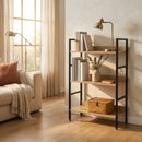 CARLA HOME 3 Tier Bookshelf - Wood Metal Display Shelf - Brown - Rustic - Steel - Living Room Office-5