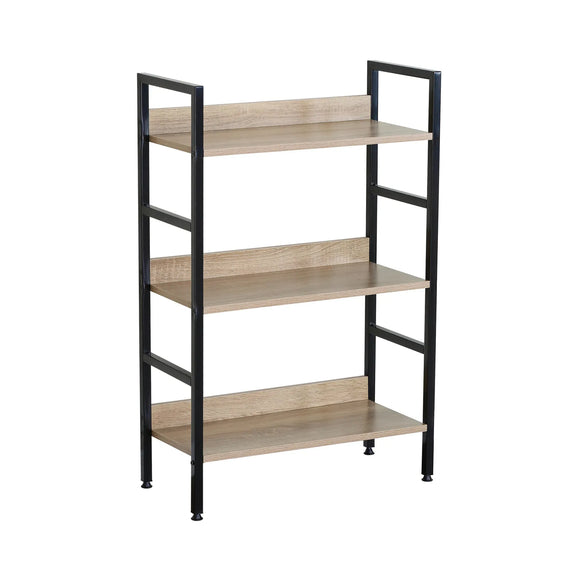 CARLA HOME 3 Tier Bookshelf - Wood Metal Display Shelf - Brown - Rustic - Steel - Living Room Office