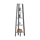 CARLA HOME 5 Tier Corner Shelf - Ladder Bookshelf - Metal Frame - Brown - Rustic-9