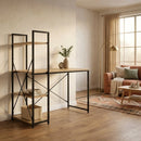 CARLA HOME Computer Desk with 4 Shelf Bookcase - Steel - Brown - Rustic - Office Desk Computer-5