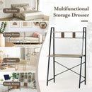 CARLA HOME Ladder Desk with Shelves - Steel Frame - Oak - 84cm - Brown - Study Desk-4