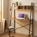CARLA HOME Ladder Desk with Shelves - Steel Frame - Oak - 84cm - Brown - Study Desk-5