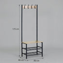 CARLA HOME Hall Tree Coat Rack with Bench - 5 Hooks - Brown - Rustic - Garment Rack-3