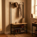 CARLA HOME Hall Tree Coat Rack with Bench - 5 Hooks - Brown - Rustic - Garment Rack-5