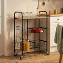 CARLA HOME Kitchen Trolley Cart with Wire Baskets - Brown - Rustic - Steel - Kitchen Rolling Cart-6