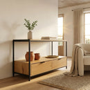 CARLA HOME Coffee Table with 2 Drawers - Open Shelf - Brown - Rustic - Steel - Living Room Bedroom-5