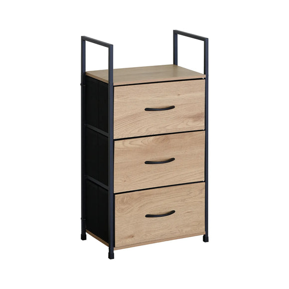 CARLA HOME 3 Drawer Tallboy Storage Cabinet - Brown - Rustic - Steel - Chest Drawers Tallboy