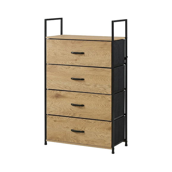 CARLA HOME 4 Drawer Tallboy Large Storage Cabinet - Brown - Rustic - Steel - Chest Drawers Tallboy
