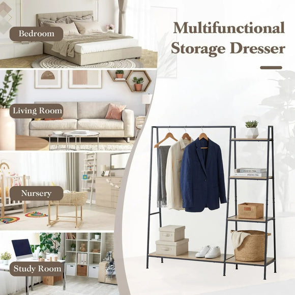 CARLA HOME Freestanding Garment Rack with Shelves - 4 Tier - Brown - Garment Rail