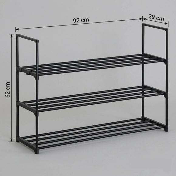 CARLA HOME 3 Tier Metal Shoe Rack - Free Standing Organiser - Black - Basic - Steel
