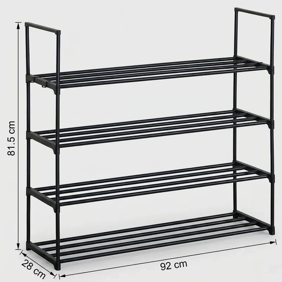 CARLA HOME 4 Tier Metal Shoe Rack - Free Standing Organiser - Black - Basic - Steel