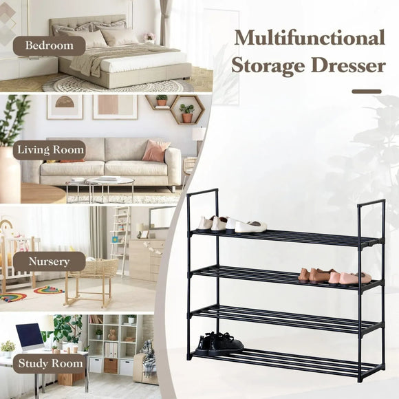 CARLA HOME 4 Tier Metal Shoe Rack - Free Standing Organiser - Black - Basic - Steel