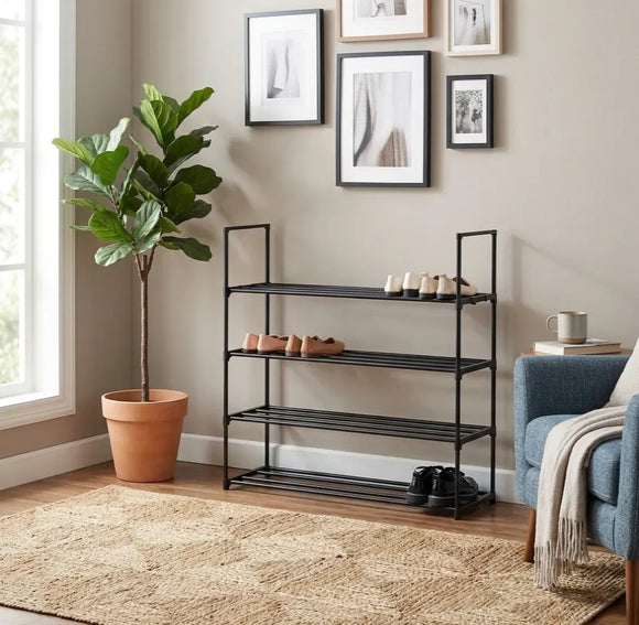 CARLA HOME 4 Tier Metal Shoe Rack - Free Standing Organiser - Black - Basic - Steel