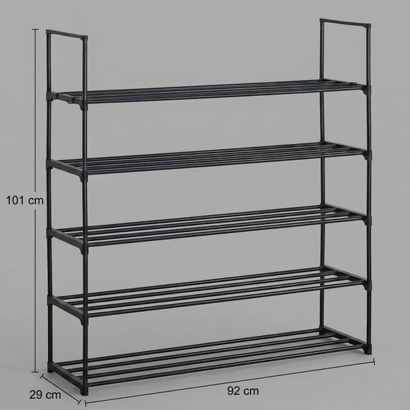 CARLA HOME 5 Tier Metal Shoe Rack - Free Standing Organiser - Black - Basic - Steel