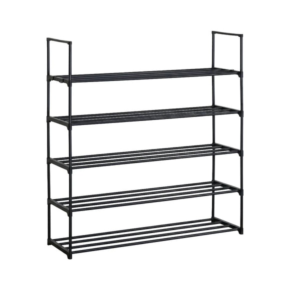 CARLA HOME 5 Tier Metal Shoe Rack - Free Standing Organiser - Black - Basic - Steel