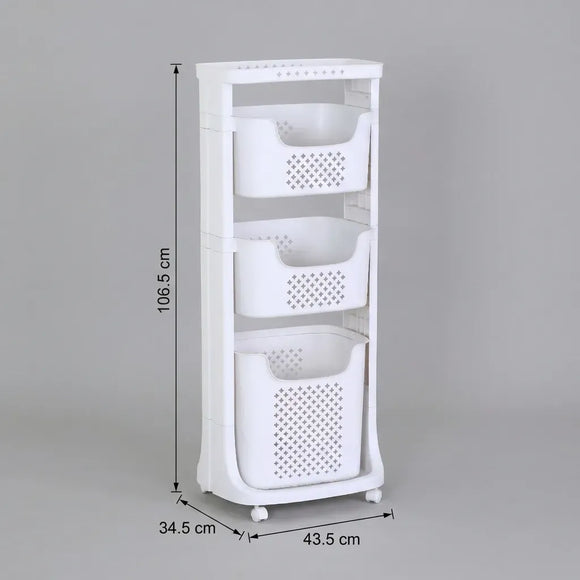 CARLA HOME 3 Tier Rolling Laundry Basket - White with Wheels - Basic - Plastic - 3 - tier Rolling Laundry