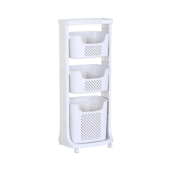 CARLA HOME 3 Tier Rolling Laundry Basket - White with Wheels - Basic - Plastic - 3 - tier Rolling Laundry