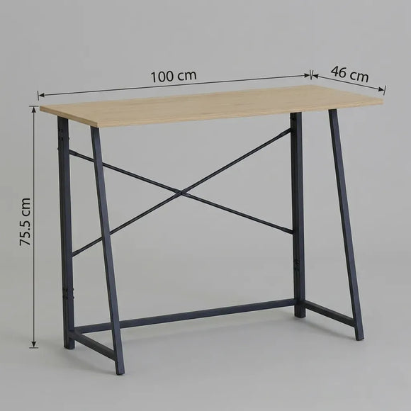 CARLA HOME Foldable Computer Desk - Oak Steel Frame Study Table - Brown - Foldable Desk