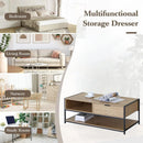 CARLA HOME Coffee Table with Drawer - Wood and Metal Frame - Brown - Rustic - Steel-4