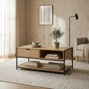 CARLA HOME Coffee Table with Drawer - Wood and Metal Frame - Brown - Rustic - Steel-6