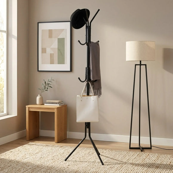 CARLA HOME Metal Coat Rack Stand - 12 Hook Clothes Hanger - Black - Garment Rack
