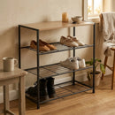 CARLA HOME 4 Tier Shoe Rack with Mdf Top Shelf - Metal - Brown - Rustic - Steel - Metal Mesh Shelves-2