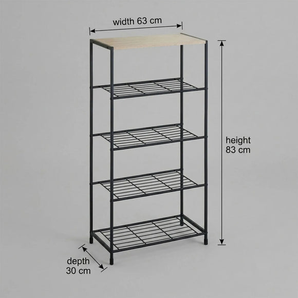 CARLA HOME 5 Tier Shoe Rack - Metal Mesh Organiser - Rustic Brown - Steel - Metal Mesh Shelves