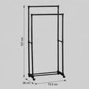 CARLA HOME Double Rod Garment Rack with Wheels - Black - Basic - Steel - Double Rod Clothes-3