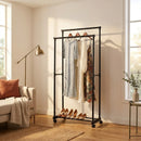 CARLA HOME Double Rod Garment Rack with Wheels - Black - Basic - Steel - Double Rod Clothes-5